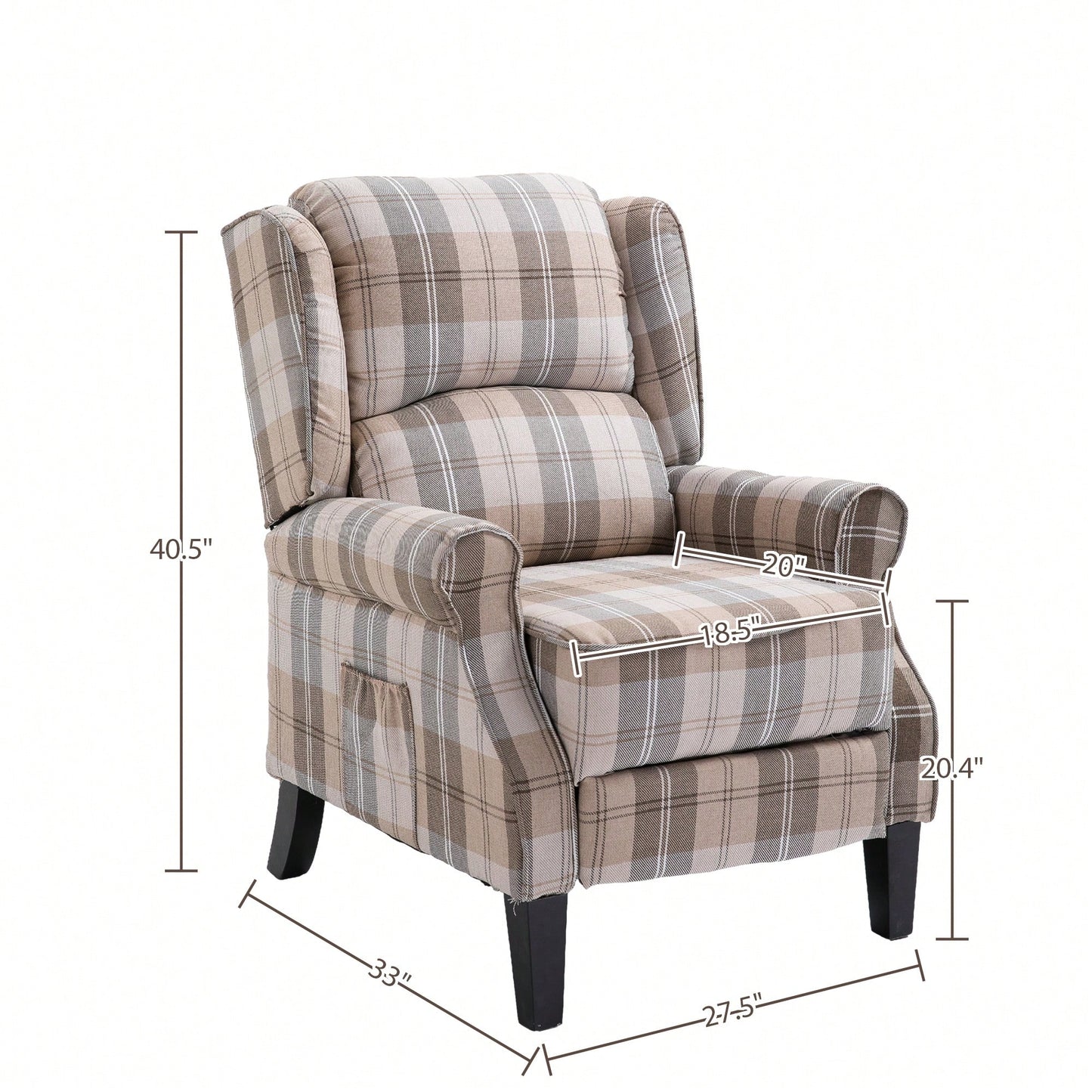 Stylish Upholstered Vintage Armchair Recliner - Comfortable Leisure Chair For Living Room (Grey Check)