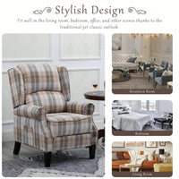 Stylish Upholstered Vintage Armchair Recliner - Comfortable Leisure Chair For Living Room (Grey Check)