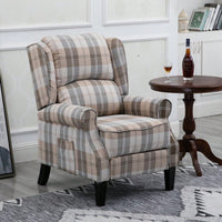 Stylish Upholstered Vintage Armchair Recliner - Comfortable Leisure Chair For Living Room (Grey Check)