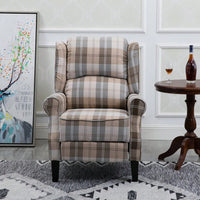 Stylish Upholstered Vintage Armchair Recliner - Comfortable Leisure Chair For Living Room (Grey Check)