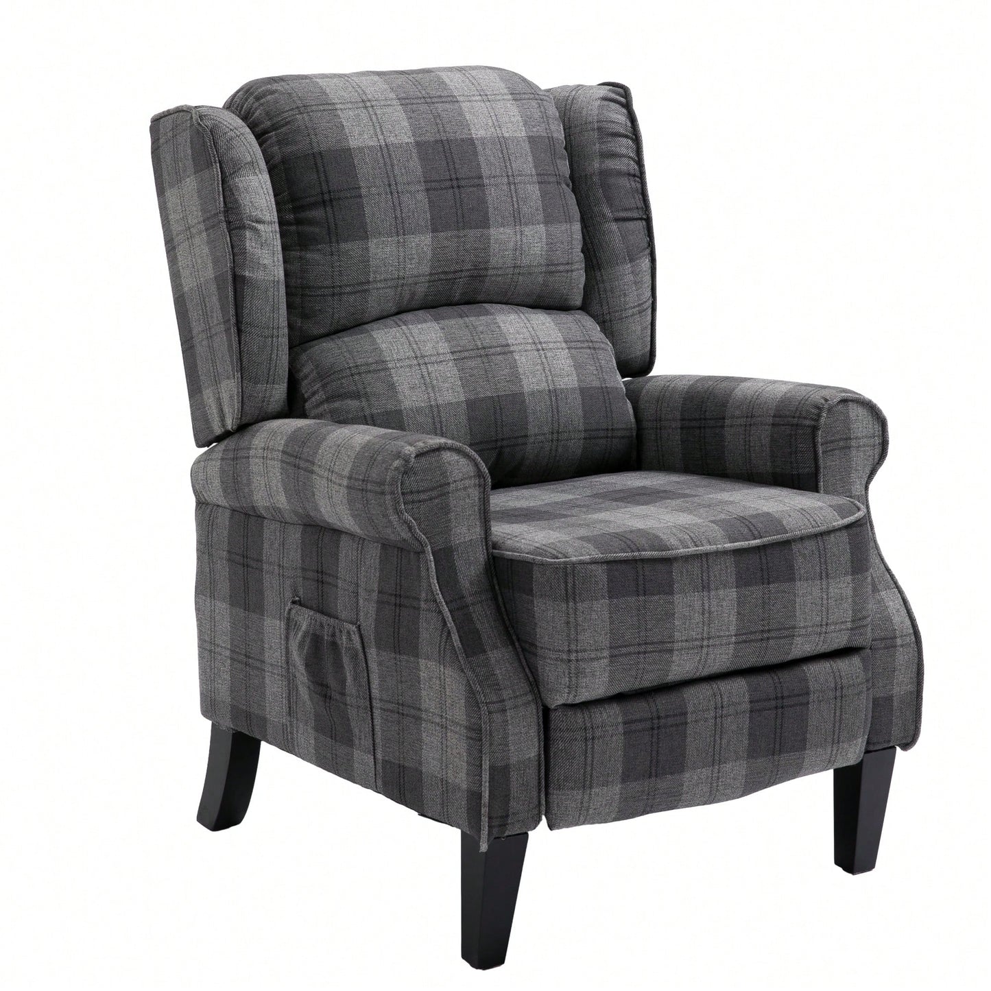 Stylish Upholstered Vintage Armchair Recliner - Comfortable Leisure Chair For Living Room (Grey Check)
