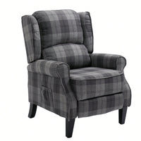 Stylish Upholstered Vintage Armchair Recliner - Comfortable Leisure Chair For Living Room (Grey Check)