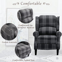 Stylish Upholstered Vintage Armchair Recliner - Comfortable Leisure Chair For Living Room (Grey Check)