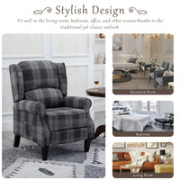Stylish Upholstered Vintage Armchair Recliner - Comfortable Leisure Chair For Living Room (Grey Check)