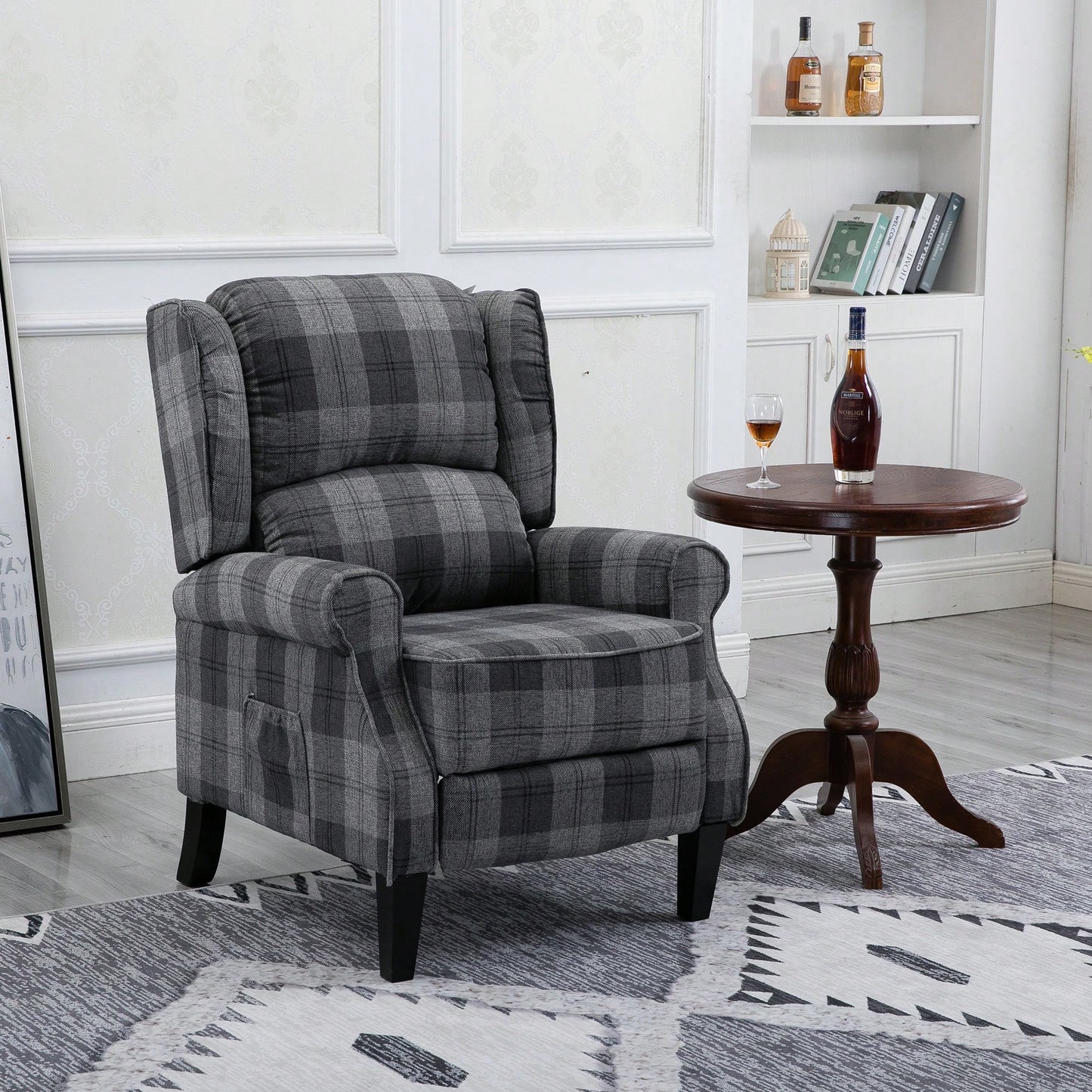 Stylish Upholstered Vintage Armchair Recliner - Comfortable Leisure Chair For Living Room (Grey Check)