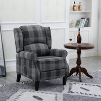Stylish Upholstered Vintage Armchair Recliner - Comfortable Leisure Chair For Living Room (Grey Check)