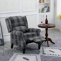Stylish Upholstered Vintage Armchair Recliner - Comfortable Leisure Chair For Living Room (Grey Check)