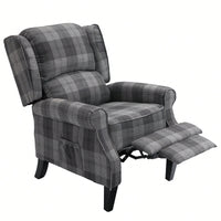 Stylish Upholstered Vintage Armchair Recliner - Comfortable Leisure Chair For Living Room (Grey Check)