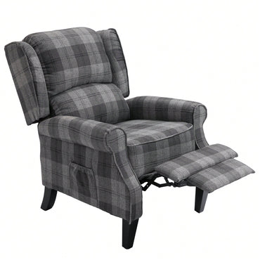 Stylish Upholstered Vintage Armchair Recliner - Comfortable Leisure Chair For Living Room (Grey Check)