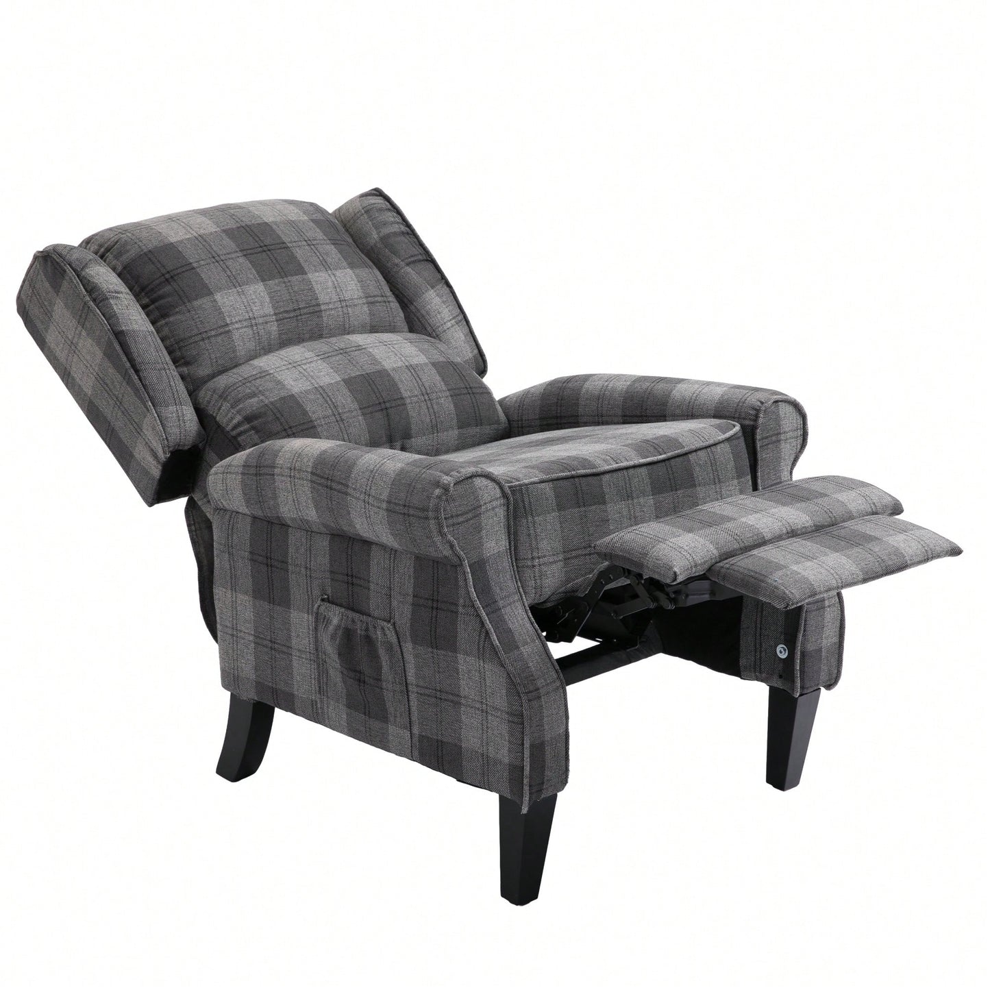 Stylish Upholstered Vintage Armchair Recliner - Comfortable Leisure Chair For Living Room (Grey Check)