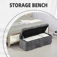 Versatile Upholstered Storage Ottoman Bench With Safety Hinge For Living Room And Bedroom - Stylish Entryway Footstool In Beige