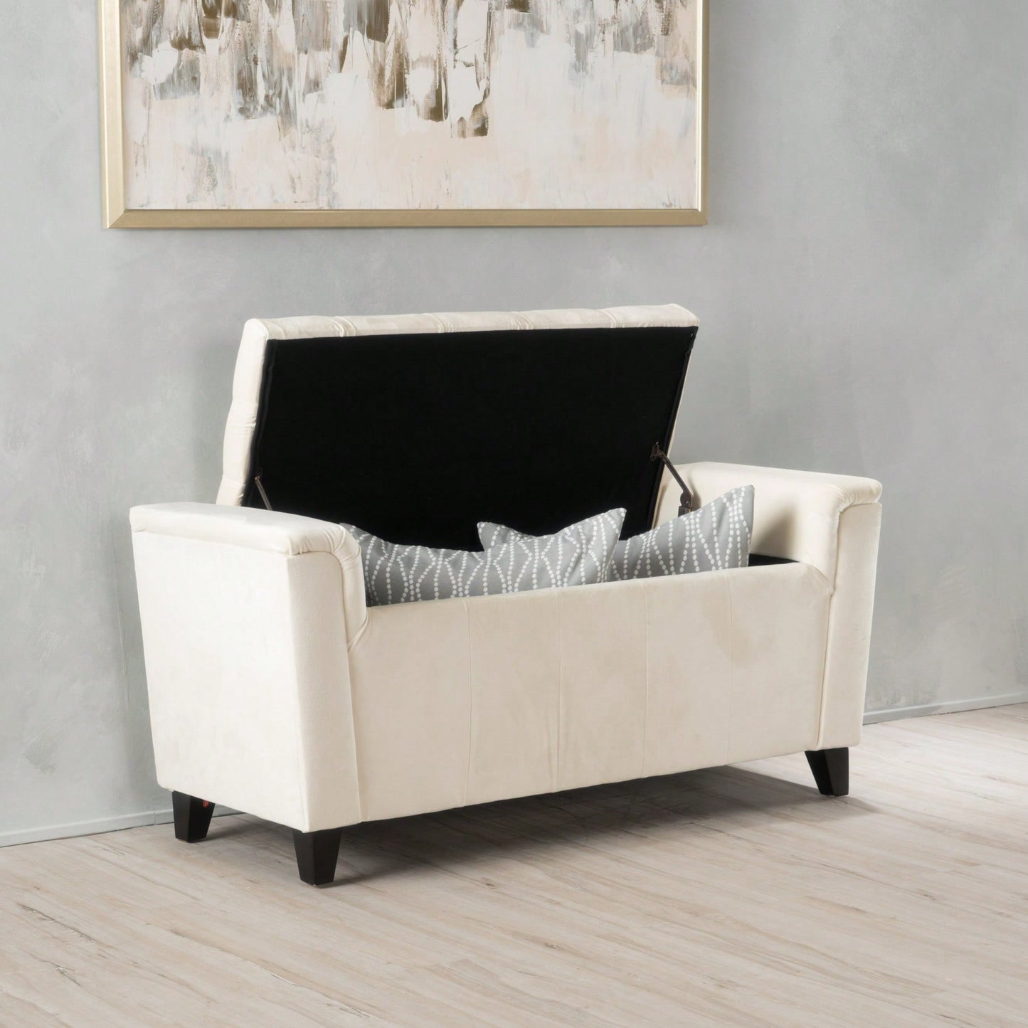 Stylish And Functional Armed Storage Bench For Home Organization And Seating Solution