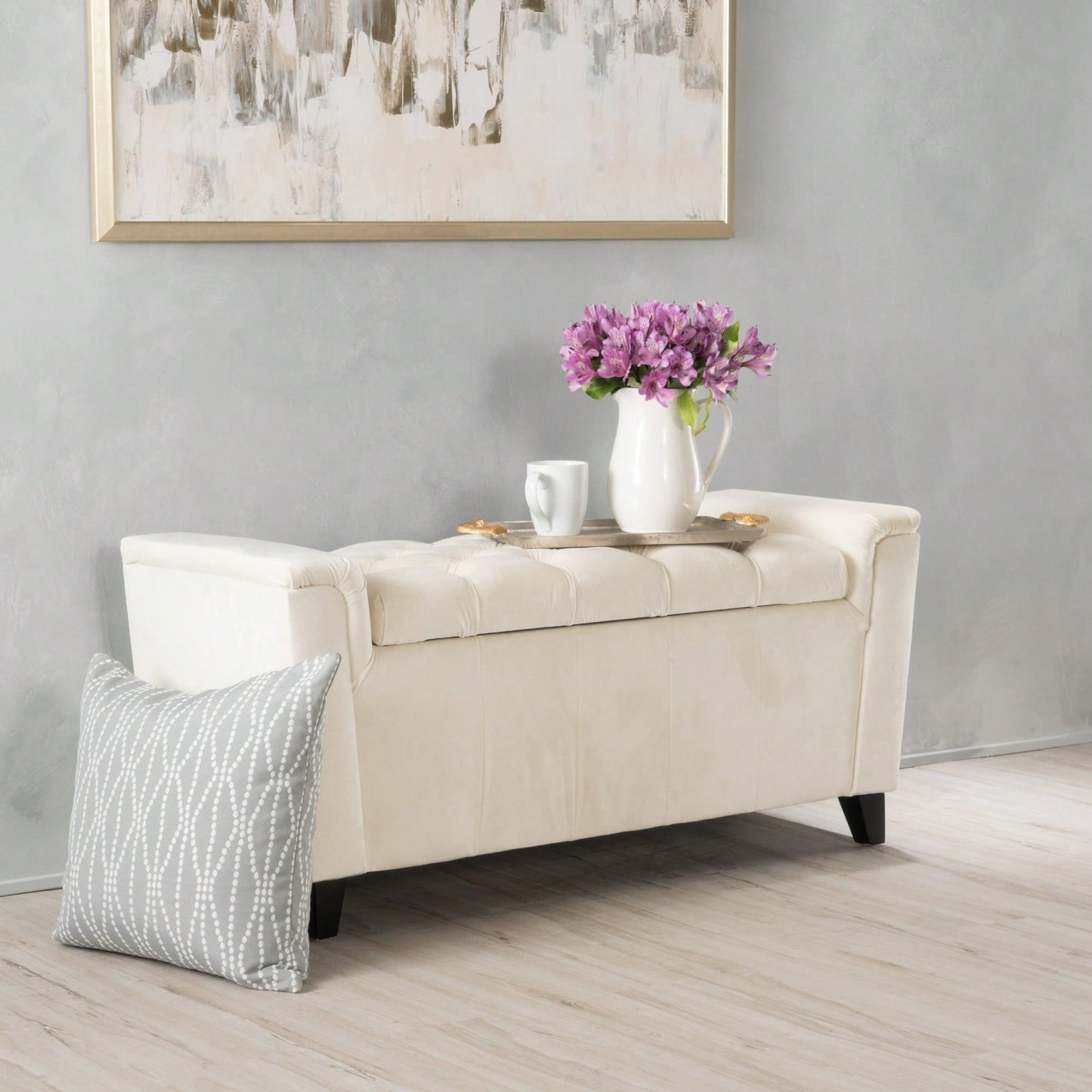 Stylish And Functional Armed Storage Bench For Home Organization And Seating Solution