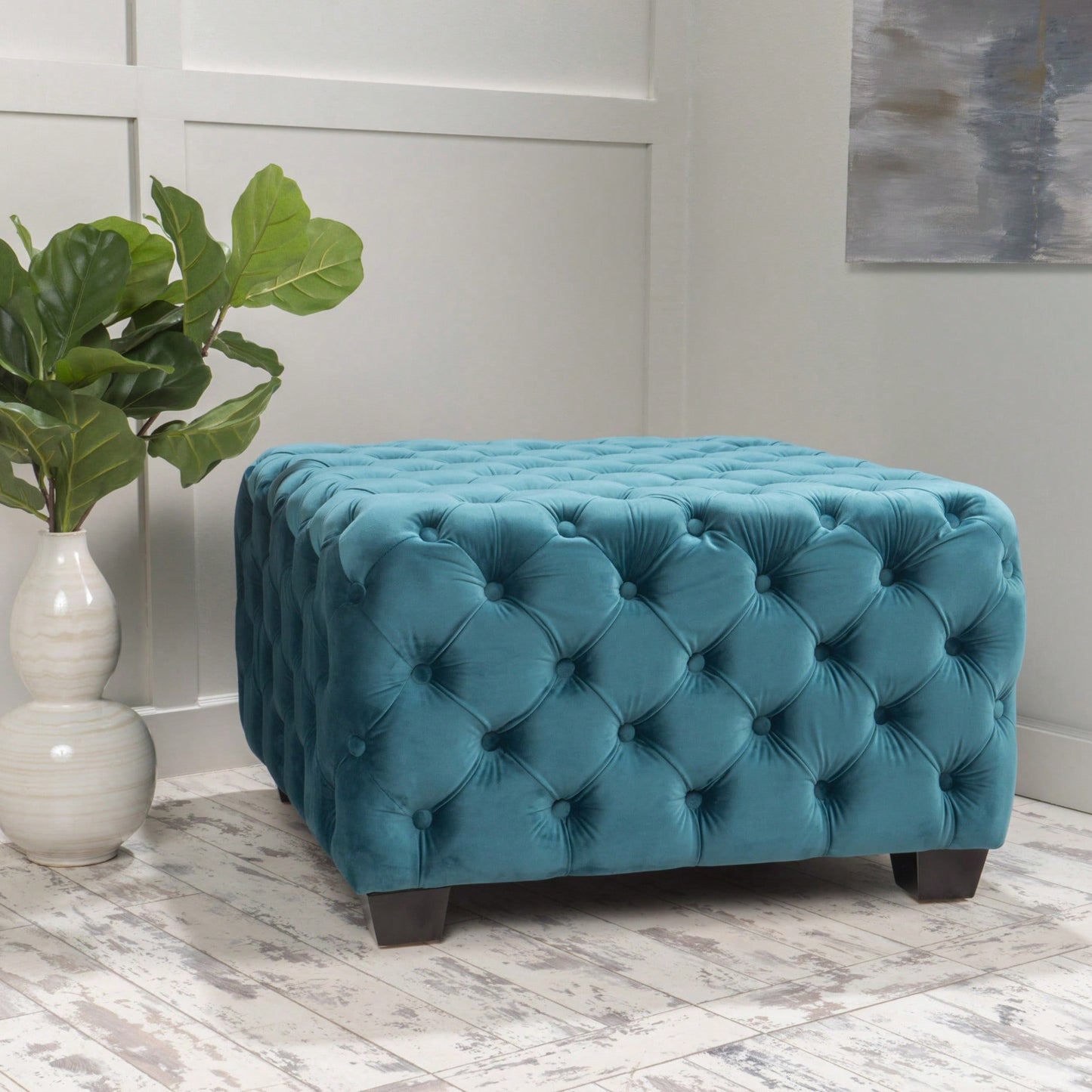 Stylish Modern  Ottoman For Living Room, Bedroom, Or Office - Versatile Footrest And Seat With Soft Velvet Fabric