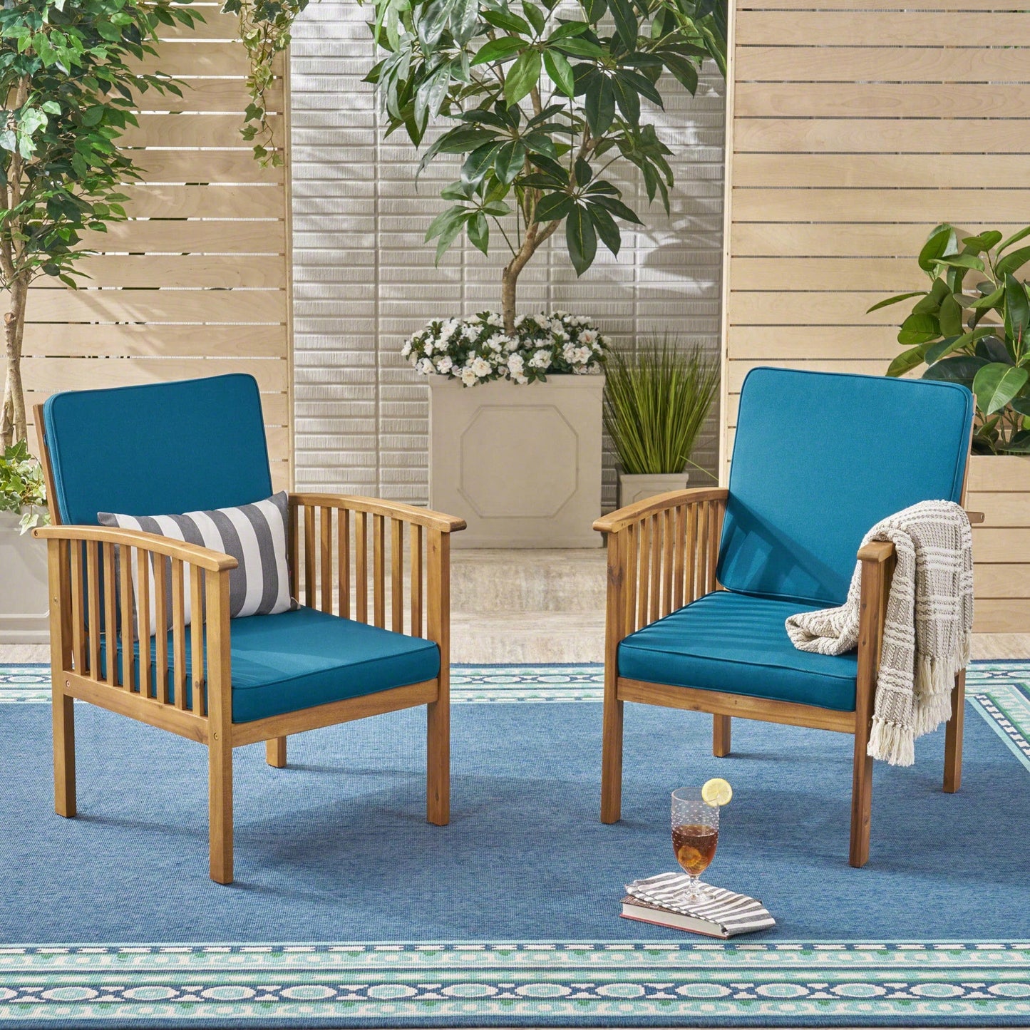 Elegant Acacia Wood Club Chairs – Set Of 2 For Stylish Indoor Or Outdoor Seating