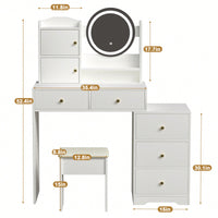 Stylish Makeup Vanity Set With Adjustable Lighting Mirror & Cushioned Chair - Elegant Dressing Table In White