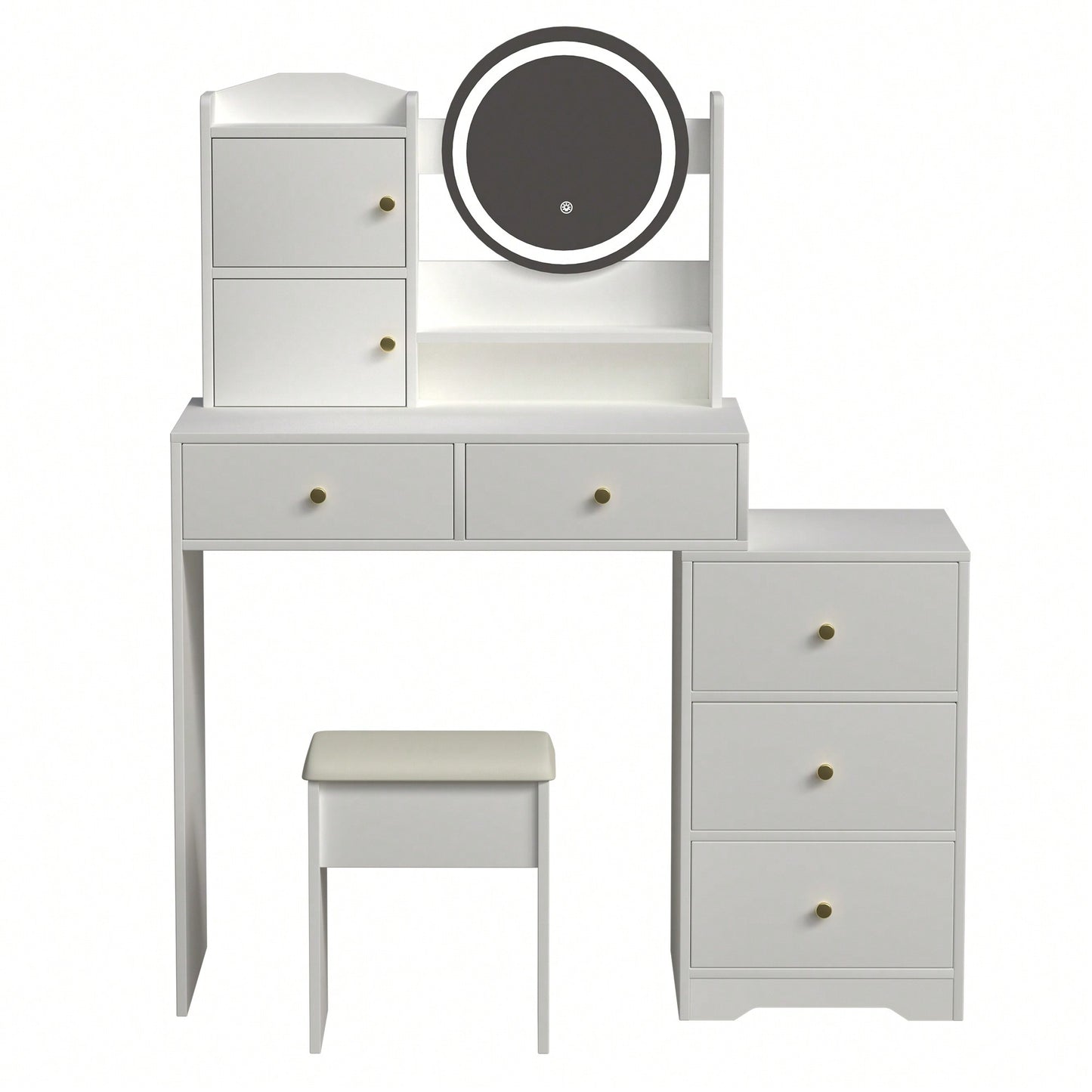 Stylish Makeup Vanity Set With Adjustable Lighting Mirror & Cushioned Chair - Elegant Dressing Table In White