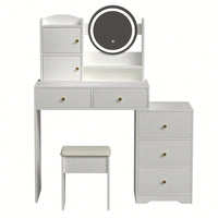 Stylish Makeup Vanity Set With Adjustable Lighting Mirror & Cushioned Chair - Elegant Dressing Table In White