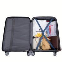 Lightweight Durable 3-Piece Expandable Luggage Set With Double Spinner Wheels, TSA Lock, And Hooks - Dark Blue (21"/25"/29")