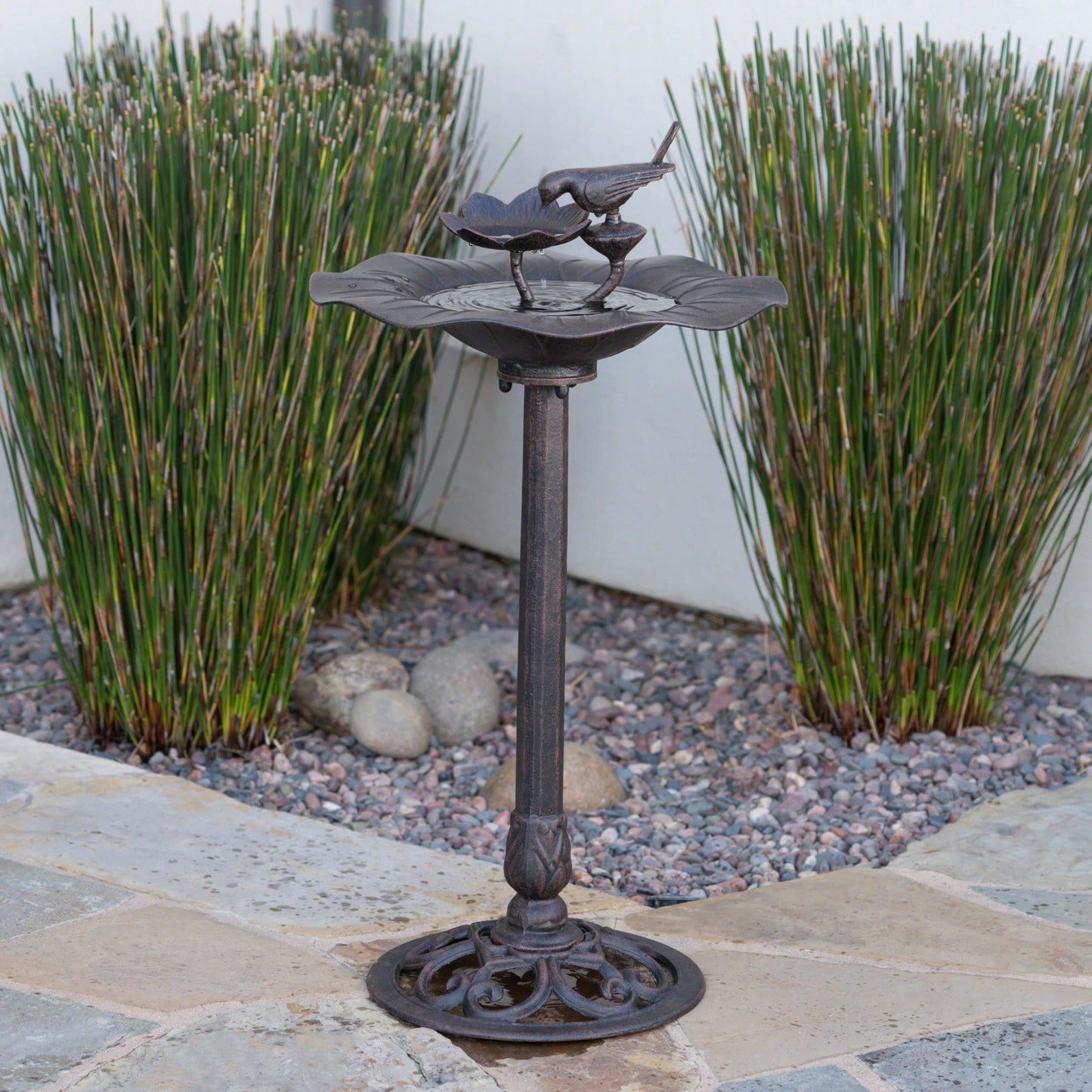 Elegant Outdoor Aluminum And Iron Bird Bath With Durable Bronze Finish And Sturdy Base