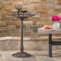 Elegant Outdoor Aluminum And Iron Bird Bath With Durable Bronze Finish And Sturdy Base