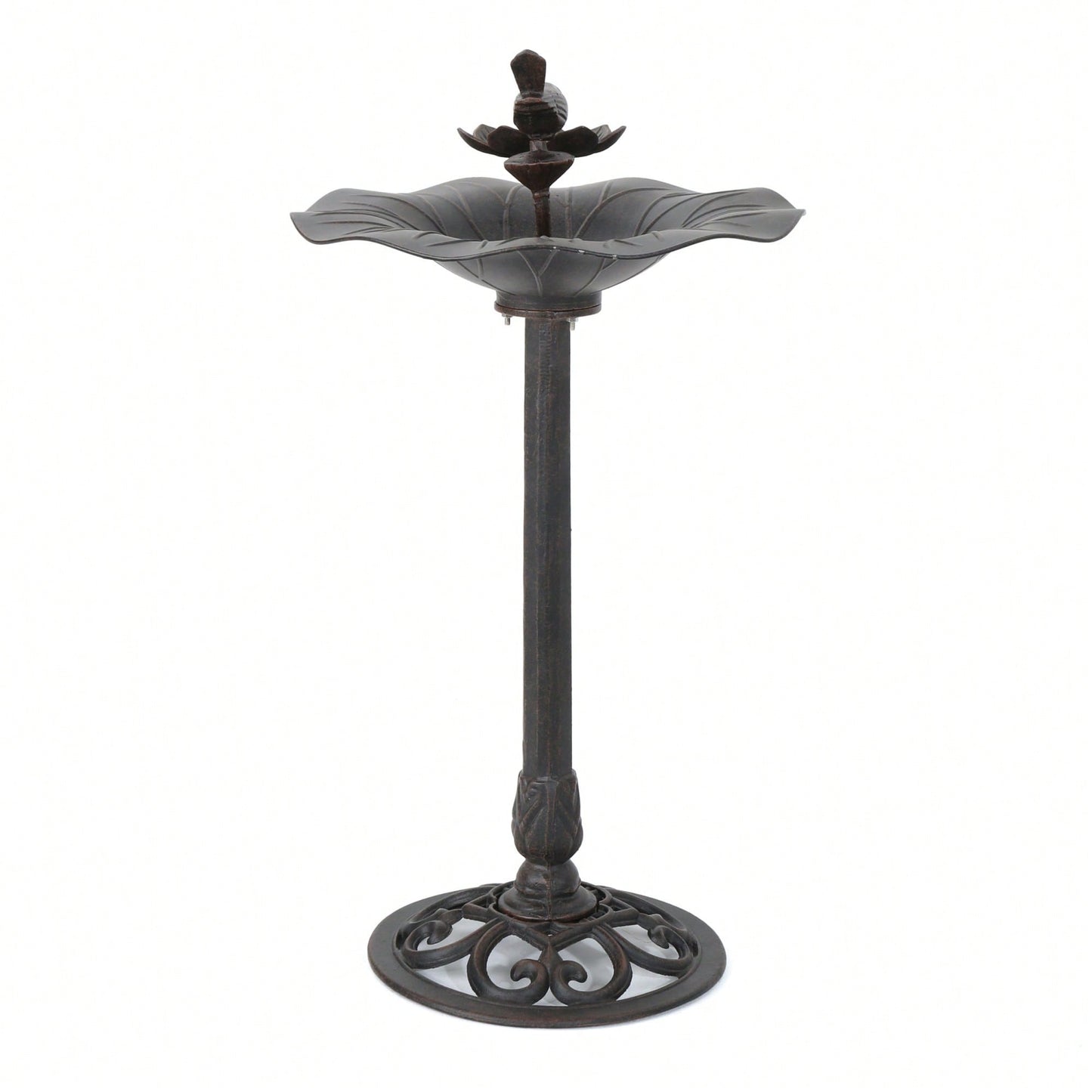 Elegant Outdoor Aluminum And Iron Bird Bath With Durable Bronze Finish And Sturdy Base