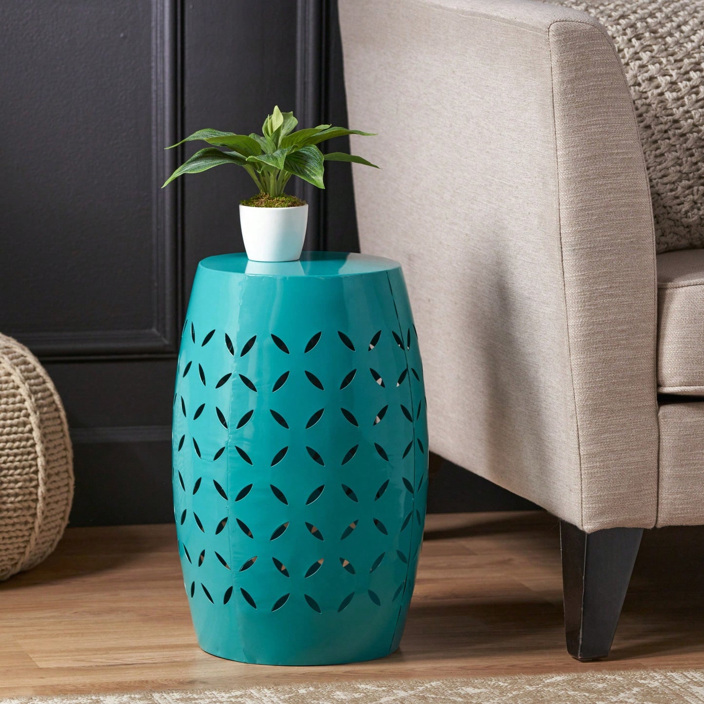 Charming 12-Inch Teal Side Table For Living Room Or Bedroom Decor