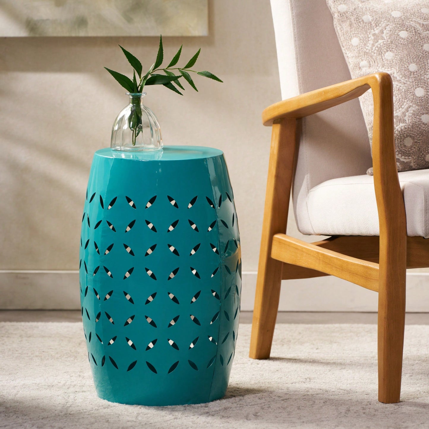 Charming 12-Inch Teal Side Table For Living Room Or Bedroom Decor