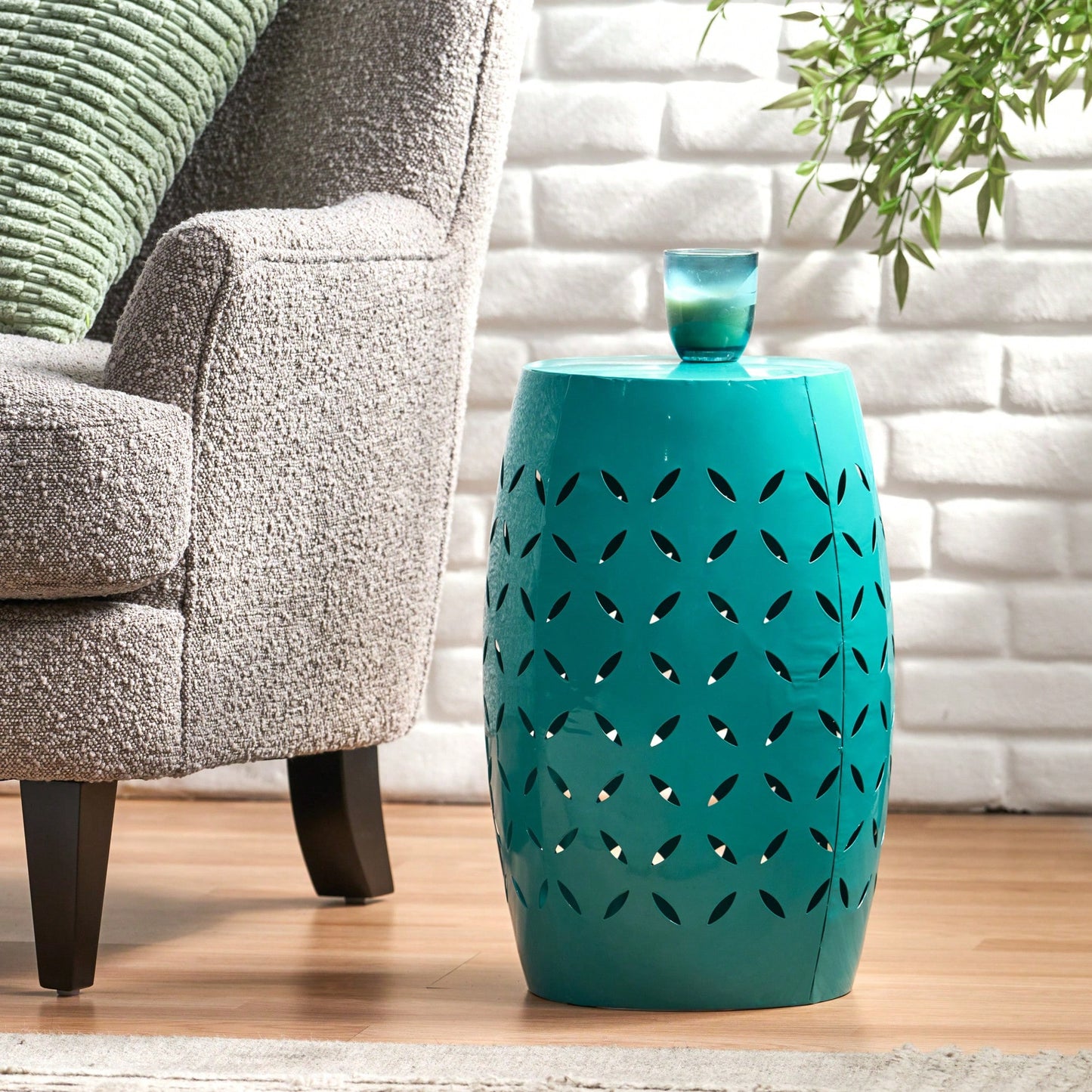 Charming 12-Inch Teal Side Table For Living Room Or Bedroom Decor