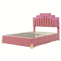 Elegant Full Size Upholstered Platform Bed With LED Lights And Storage Drawers, Chic Irregular Metal Legs, Beige