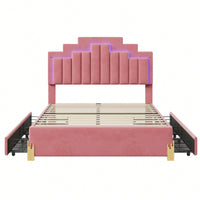 Elegant Full Size Upholstered Platform Bed With LED Lights And Storage Drawers, Chic Irregular Metal Legs, Beige