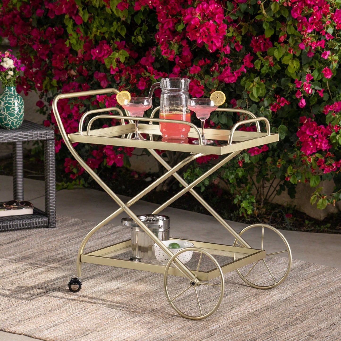 Elegant Modern Bar Cart For Entertaining And Serving Drinks - Stylish Portable Beverage Trolley With Shelves And Storage