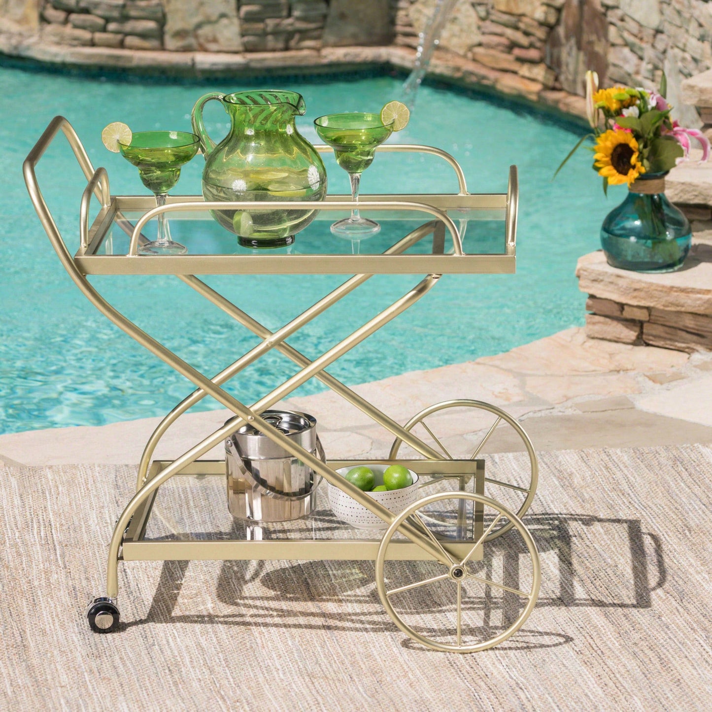 Elegant Modern Bar Cart For Entertaining And Serving Drinks - Stylish Portable Beverage Trolley With Shelves And Storage