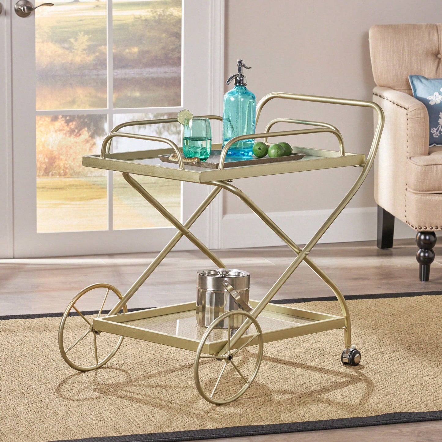 Elegant Modern Bar Cart For Entertaining And Serving Drinks - Stylish Portable Beverage Trolley With Shelves And Storage