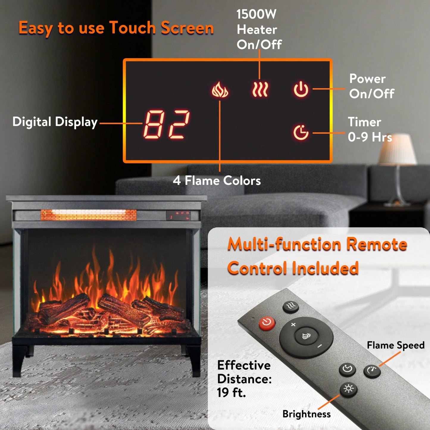 Elegant 24-Inch Three-Sided Glass Electric Fireplace With Stylish Feet - Contemporary Home Heating Solution
