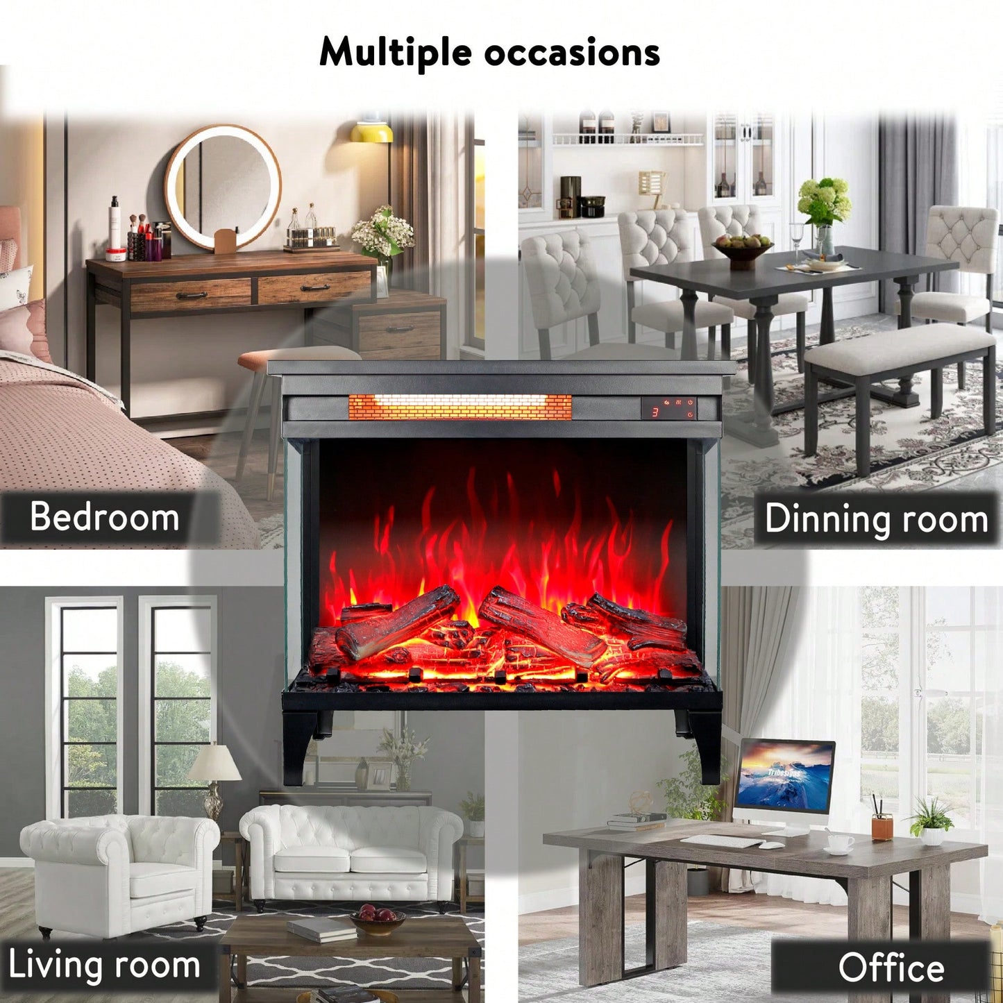 Elegant 24-Inch Three-Sided Glass Electric Fireplace With Stylish Feet - Contemporary Home Heating Solution