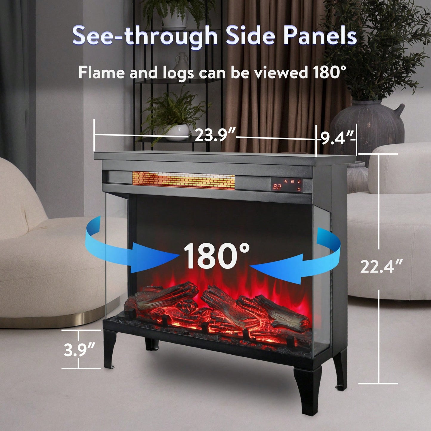 Elegant 24-Inch Three-Sided Glass Electric Fireplace With Stylish Feet - Contemporary Home Heating Solution