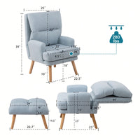 Mid Century Modern Accent Chair and Ottoman Set with Adjustable Backrest for Living Room and Bedroom