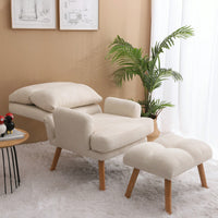 Mid Century Modern Accent Chair and Ottoman Set with Adjustable Backrest for Living Room and Bedroom