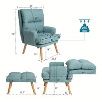 Mid Century Modern Accent Chair and Ottoman Set with Adjustable Backrest for Living Room and Bedroom