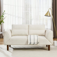 Beige Versatile Comfort Convertible Futon Sofa Bed with Adjustable Armrests and Thick Cushions for Living Room or Bedroom