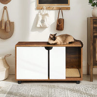 Elegant Cat Litter Box Enclosure with Hidden Design Dual Access Doors Vintage White Finish Ideal for Cat Owners