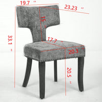 Set Of 2 Curved Backrest Linen Upholstered Dining Chairs With Copper Nail Accents, Farmhouse Style Hardwood Kitchen Seating In Beige