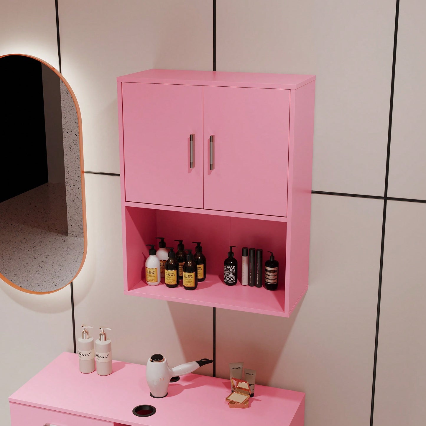 Wall-Mounted Shampoo Station Storage Cabinet For Salons - Stylish Beauty Spa Equipment