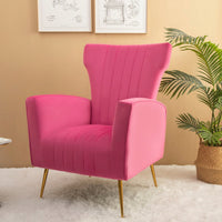 Chic Velvet Wingback Accent Chair With Gold Legs - Stylish Upholstered Armchair For Living Room Or Bedroom