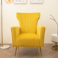 Chic Velvet Wingback Accent Chair With Gold Legs - Stylish Upholstered Armchair For Living Room Or Bedroom