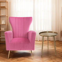 Elegant Velvet Wingback Accent Chair With Gold Legs - Upholstered Arm Chair For Living Room And Bedroom Decor