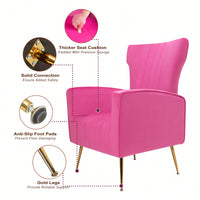 Elegant Velvet Wingback Accent Chair With Gold Legs - Upholstered Arm Chair For Living Room And Bedroom Decor