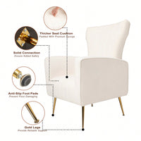 Elegant Velvet Wingback Accent Chair With Gold Legs - Upholstered Arm Chair For Living Room And Bedroom Decor