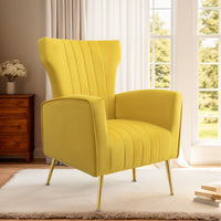 Elegant Velvet Wingback Accent Chair With Gold Legs - Upholstered Arm Chair For Living Room And Bedroom Decor